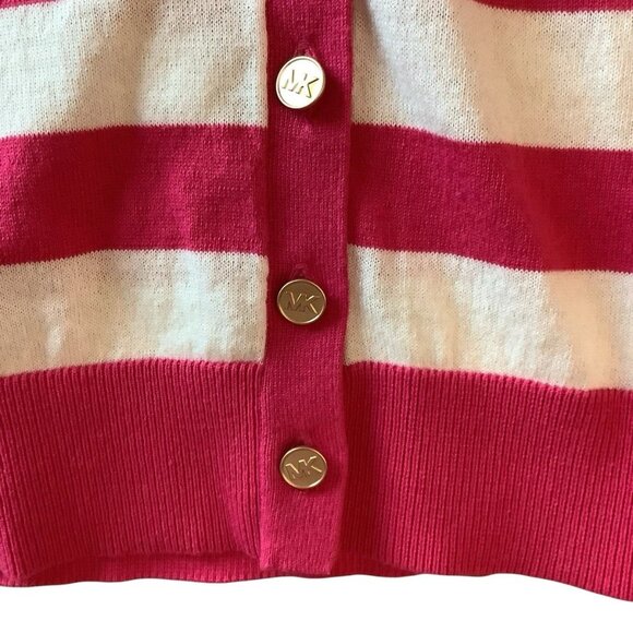 MICHAEL KORS V-Neck Striped Knit Top Women's Size Medium Electric Pink - Picture 4 of 7